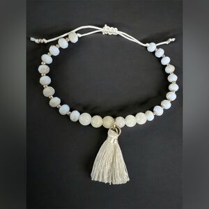 Moon Milk & Honey Quartz Bracelet with Gold Accents and Warm Ivory Tassels OSFM